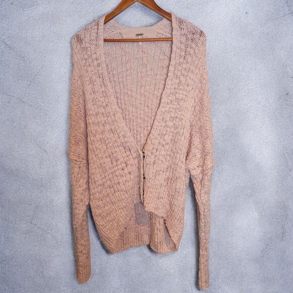 Free People Fun Times Rose Chunky Slub Open Knit Drop Shoulder Cardigan Sweater - Picture 4 of 7